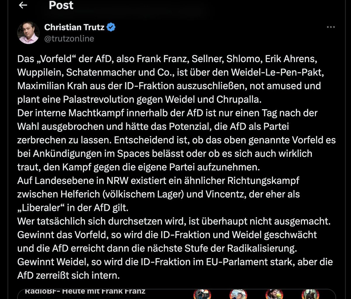Anwalt_Jun's tweet photo. Für den Ausgang des #Verbotsverfahren|s kommt es darauf an, ob sich die Partei von den extremistischen Teilen konsequent distanziert. Wir sehen jetzt, wie schon der Ausschluss aus der Delegation (nicht Partei) zur Meuterei im "Vorfeld" führt. Ohne ein laufendes Verfahren haben die Sprecher kaum den Rückhalt für eine Demokratisierung.