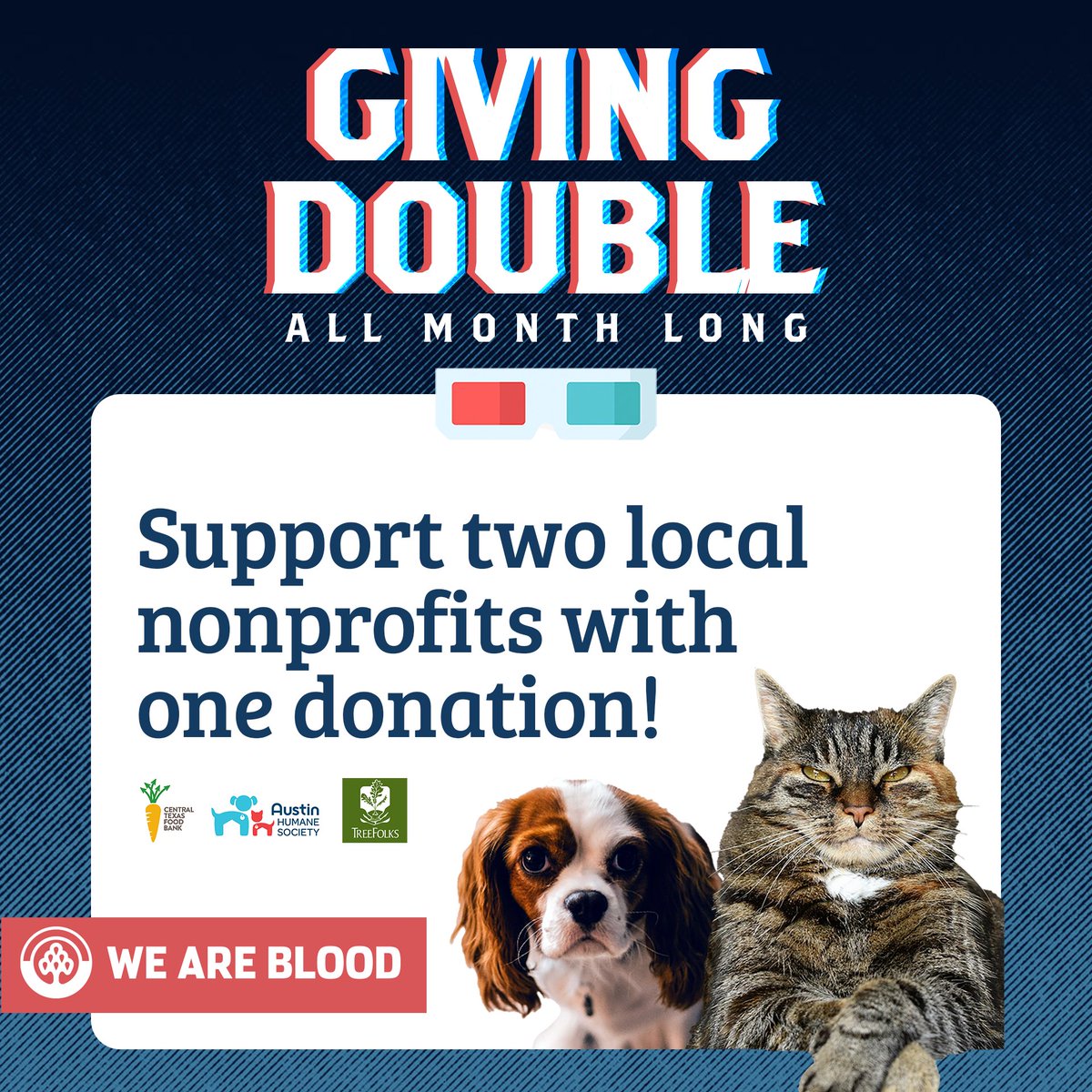 WeAreBlood's tweet photo. With every donation in June, donors get the chance to support the incredible work of other local nonprofit organizations in #CentralTexas, like Austin Humane Society. 🐾❤️ Schedule your June appointment today at https://t.co/KSxEpyFJDM!

Learn more: https://t.co/OyT4bO0nfk https://t.co/UEjCLUwwcI
