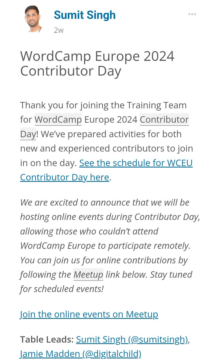 sumitsinghwp's tweet photo. If you're attending #WCEU, come say Hey at the #Training table on Contributor Day! I'd love to meet and connect with you all. Let's make this event unforgettable! 😍🤗

#WCEU2024 #WordPressCommunity #TalkWithSumit #WPLoversTeam #IIHGlobal #ContributorDay

https://t.co/Sj6Wdwp3du https://t.co/qnMFuWQbko
