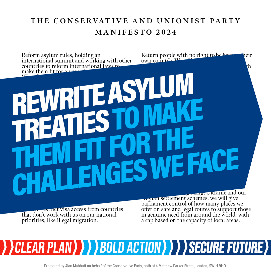 manoj2477's tweet photo. The Conservatives' manifesto outlines a clear plan to bring migration down. 

Removing those who come here illegally to Rwanda, and capping migration. 

Labour would make the UK a magnet for illegal migrants and let people smugglers decide who comes to our country. https://t.co/hHjmflNCDX