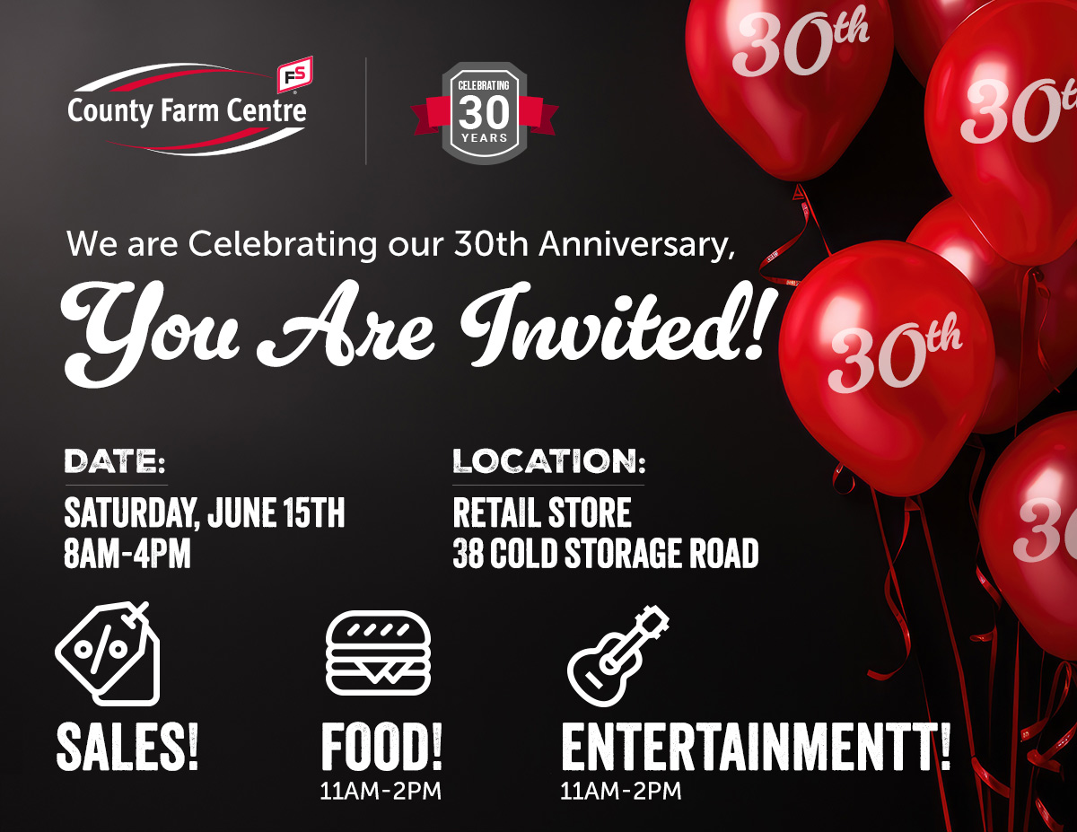 CtyFarmCentre's tweet photo. We are Celebrating our 30th Anniversary, and you are invited! Join us at our retail store on Saturday, June 15th from 8am to 4pm to celebrate with us! Expect big sales, food, entertainment, and more. Mark your calendars and stay tuned for more details to come! https://t.co/icvzIJZju9