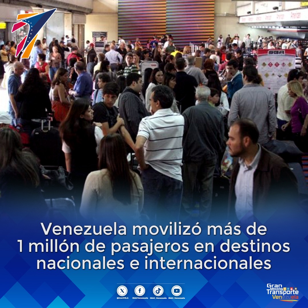 inac_ve's tweet photo. #NotasINAC 🗞️ || Venezuela movilizó más de 1 millón de pasajeros en destinos nacionales e internacionales ➡️https://t.co/5dlY3mm6n0 https://t.co/yJmyZC912r