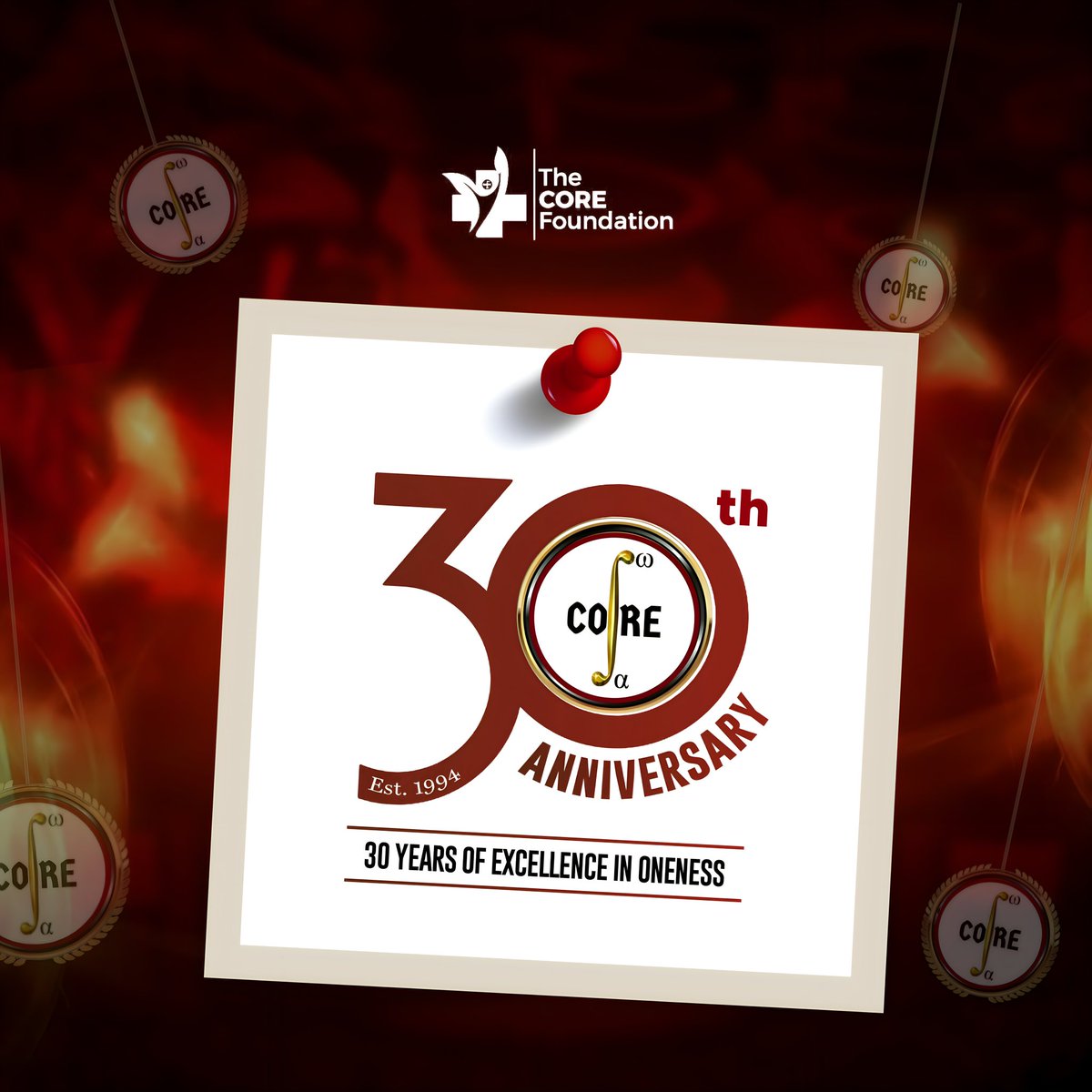 COREFoundation9's tweet photo. THE CORE FOUNDATION TURNS 30!

Celebrating 30 years of Excellence in Oneness

We are thrilled to announce the launch of the 30th Year Anniversary Celebrations of the CORE FOUNDATION—a home of GENTILITY, a home of EXCELLENCE.

#MC4L
#ONENESS https://t.co/fjZc4hWlu9