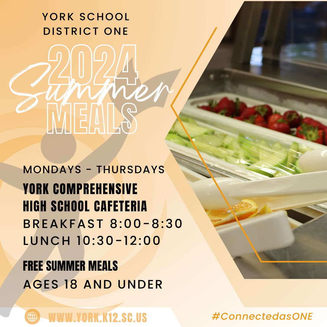 York1Schools's tweet photo. Our YSD1 Food Service team continues to provide meals throughout the summer to children under the age of 18! Every M-Th breakfast and lunch are served at @York1YCH in the cafeteria. Meals are no charge and must be eaten in the cafeteria. Menus at https://t.co/jzuav5NNhe. https://t.co/fbYMf80LSf