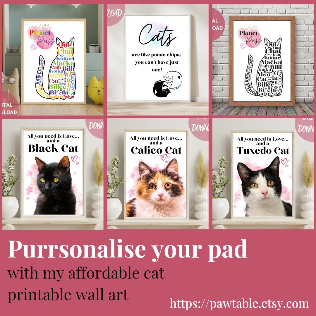 Pawtable_KH's tweet image. Purrsonalise your pad with my affordable cat printable wall art 😻
pawtable.etsy.com/?section_id=45…

#catlovers #homedecor #catprints #printablewallart #digitaldownloads #catartwork