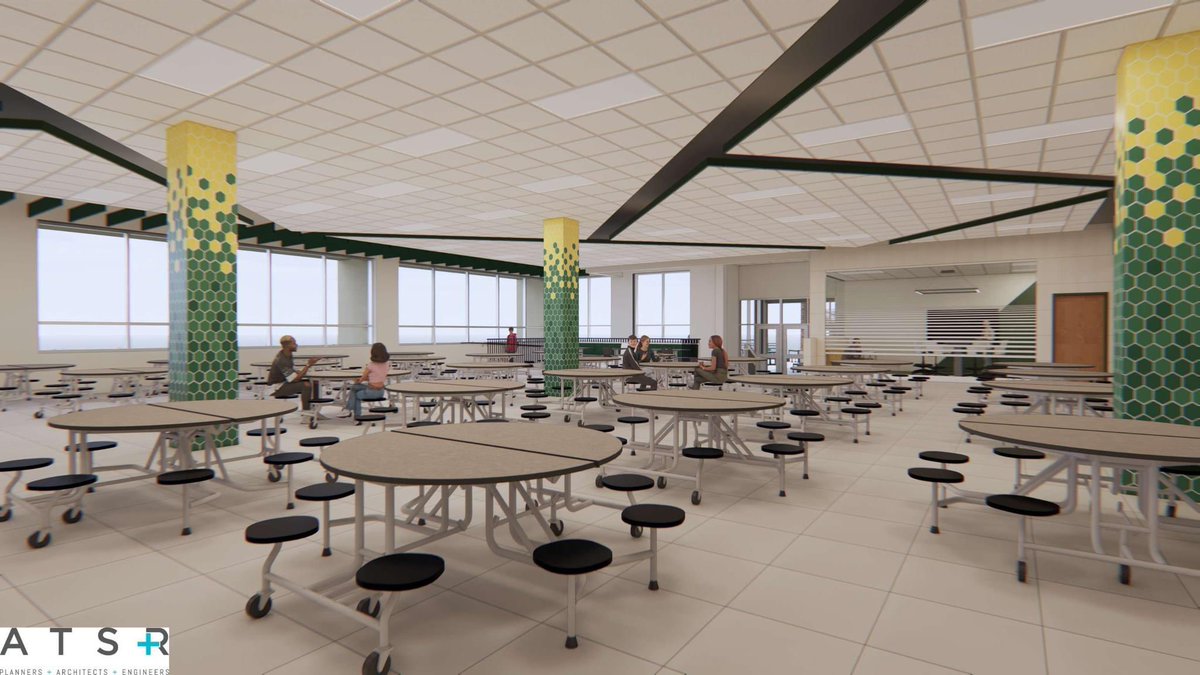 We're getting a glimpse at renderings for the Preble commons renovation. The Preble commons is expanding and classroom space will be added on the second floor. This project will progress over the summer and continue into the beginning of the 2024-2025 school year.