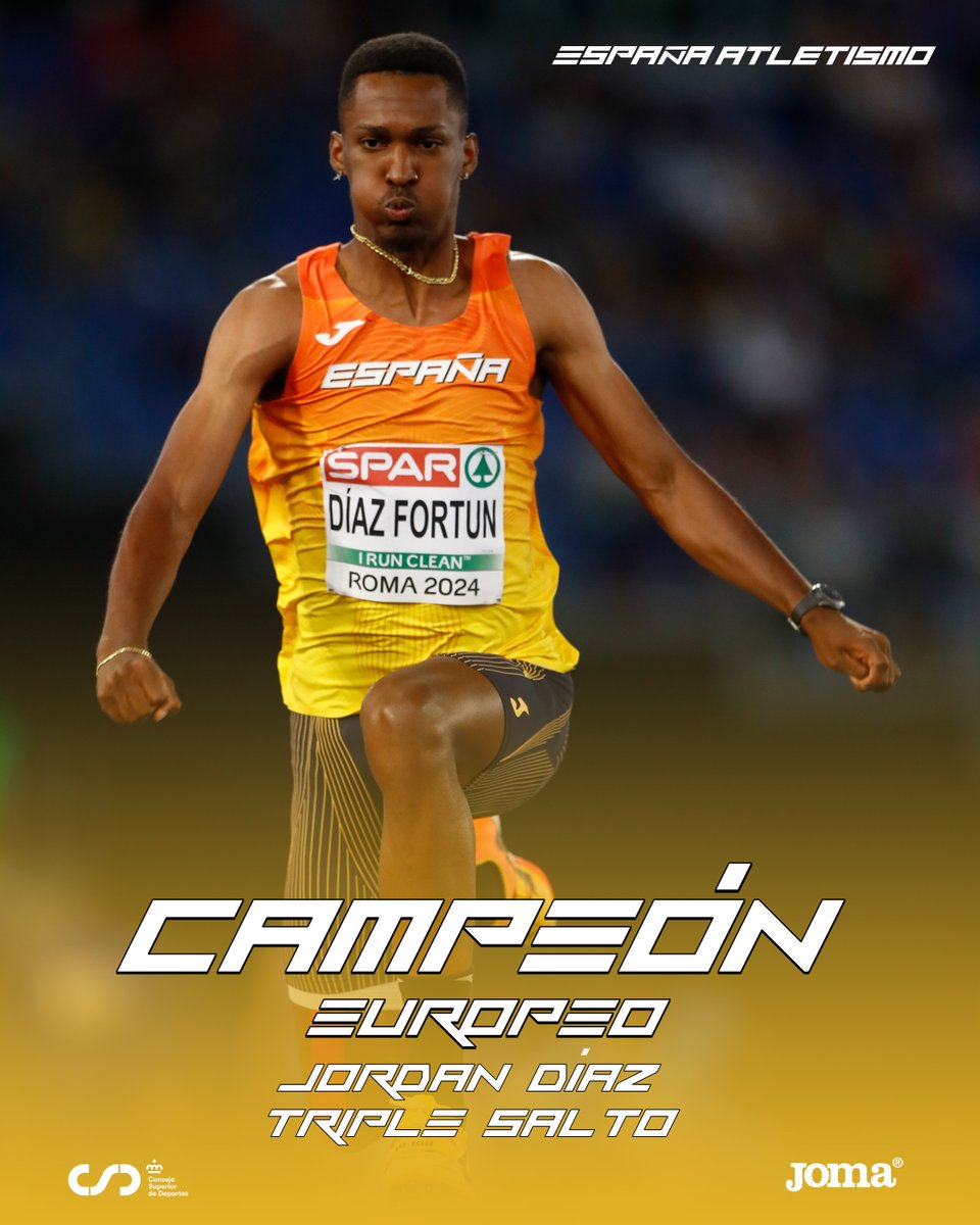 atletismoRFEA (@atletismorfea) on Twitter photo <a href="/earoma2024/">Roma2024 European Athletics Championships</a> <a href="/diaz_fortun/">Jordan Alejandro Diaz Fortún</a> <a href="/teledeporte/">Teledeporte</a> <a href="/deportegob/">CSD</a> <a href="/COE_es/">Comité Olímpico Español</a> <a href="/EuroAthletics/">European Athletics</a> CAMPEÓN DE EUROPA A LO GRANDE 👑
1⃣8⃣. 1⃣8⃣ RÉCORD DE 🇪🇸 y RÉCORD CAMPEONATO
<a href="/diaz_fortun/">Jordan Alejandro Diaz Fortún</a> dinamita la final de triple @earoma2024m
3º mundial de todos los tiempos
#EspañaAtletismo #PasiónPorCompetir
📺 <a href="/teledeporte/">Teledeporte</a>
📊 bit.ly/3Vg4BzX <a href="/earoma2024/">Roma2024 European Athletics Championships</a> <a href="/diaz_fortun/">Jordan Alejandro Diaz Fortún</a> <a href="/teledeporte/">Teledeporte</a> <a href="/deportegob/">CSD</a> <a href="/COE_es/">Comité Olímpico Español</a> <a href="/EuroAthletics/">European Athletics</a> CAMPEÓN DE EUROPA A LO GRANDE 👑
1⃣8⃣. 1⃣8⃣ RÉCORD DE 🇪🇸 y RÉCORD CAMPEONATO
<a href="/diaz_fortun/">Jordan Alejandro Diaz Fortún</a> dinamita la final de triple @earoma2024m
3º mundial de todos los tiempos
#EspañaAtletismo #PasiónPorCompetir
📺 <a href="/teledeporte/">Teledeporte</a>
📊 bit.ly/3Vg4BzX