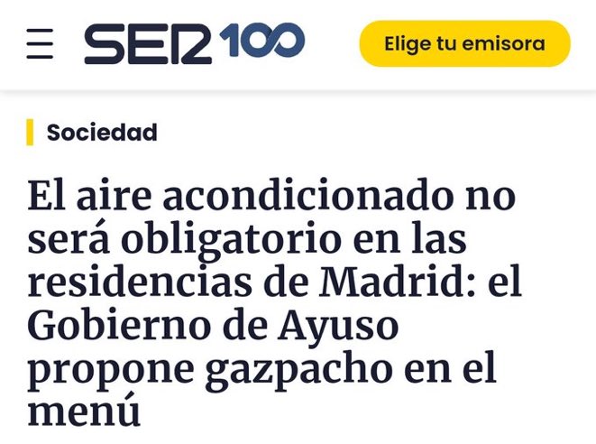A mi que alguien me explique, como esta señora que propone beber gazpacho a los abuelos cuando se estén asfixiando de calor, en vez de ponerles aire acondicionado, saca mayoría absoluta, que clase de gente la vota?… es que no lo puedo entender, no puedo.