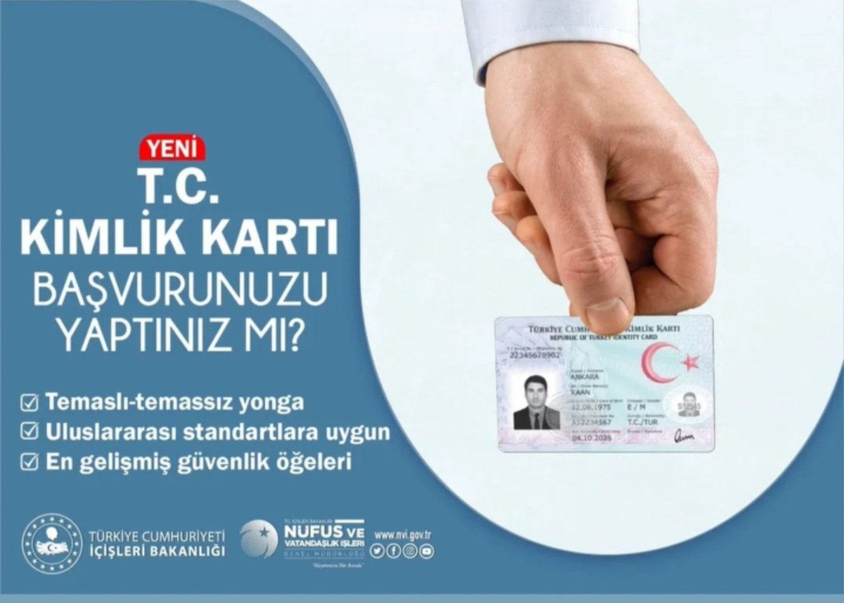 AliDaglioglu37's tweet photo. Yeni Kimlik Kartı Başvurunuzu ve Yeni tip Sürücü Belgesi başvurunuzu yapmadıysanız biran önce yapmanız önemle duyurulur. @TC_icisleri @numanhatipoglu @tokatvaliligi @TCNufus https://t.co/yMPliOKG6a