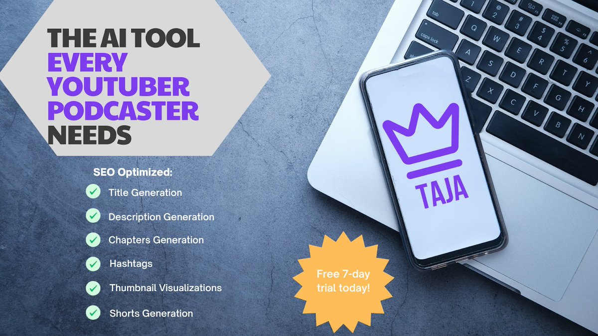 EntrepreneursAI's tweet image. 🛠️ Podcasters and Youtubers, meet Taja! This AI marvel optimizes your YouTube titles, descriptions, and more in a click. Get more views and save time with a free 7-day trial. 🚀 #AItools #ContentCreation #FreeVectorGraphics 

taja.ai/?utm_campaign=…