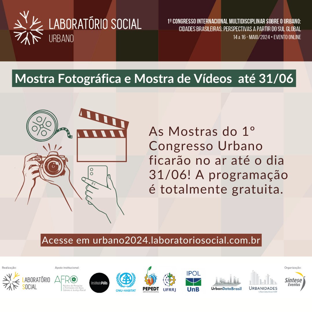 Confira até o dia 31/6 as Mostras do LS Urbano 2024! Acesso em urbano2024.laboratoriosocial.com.br