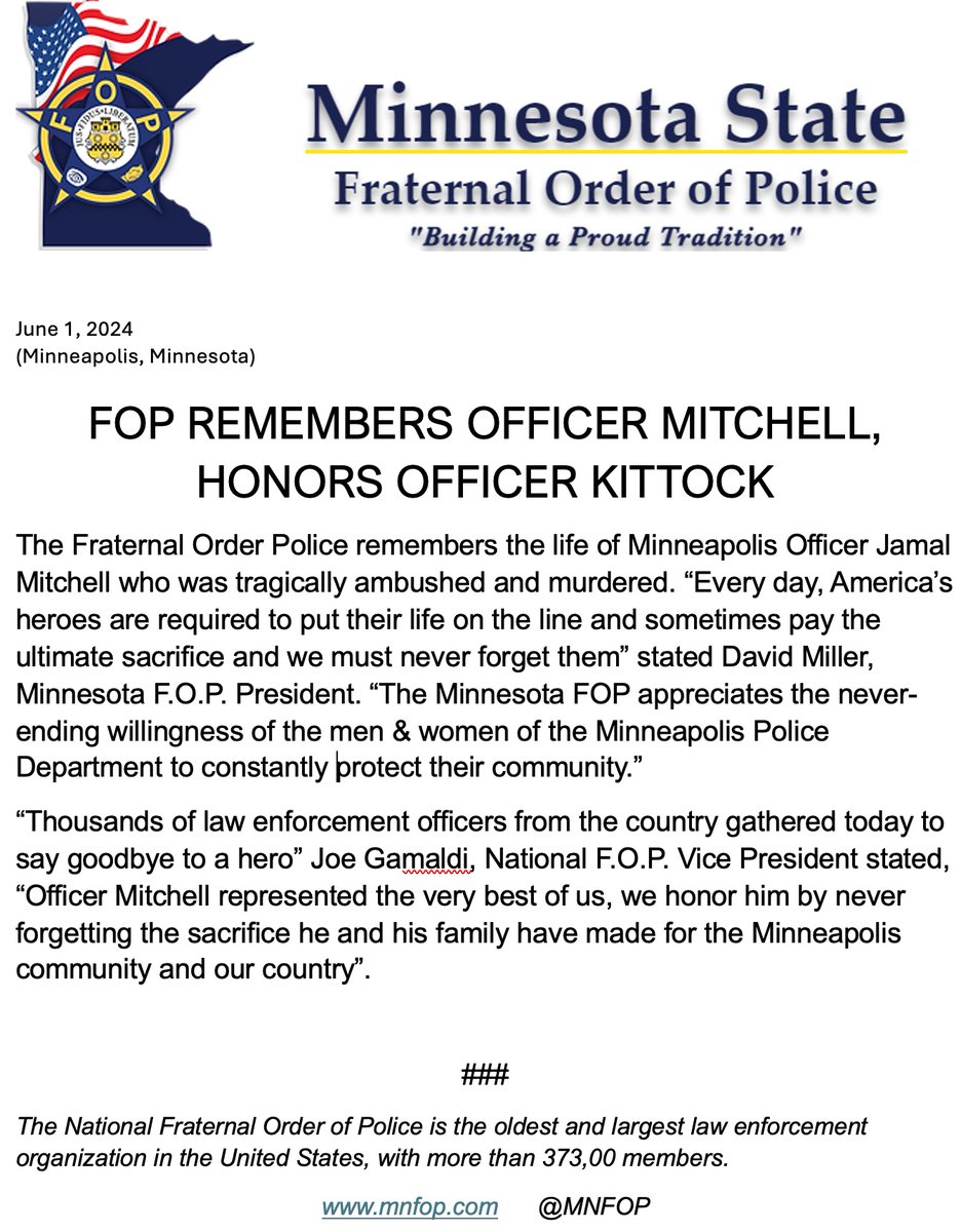 MNFOP's tweet photo. FOP REMEMBERS OFFICER MITCHELL, HONORS OFFICER KITTOCK
@MNFOP @GLFOP @MinneapolisPD @JoeGamaldi #JamalMitchell https://t.co/jl1QPNB7lz