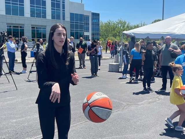 FOX59's tweet photo. Indiana Fever star Caitlin Clark joined Group 1001 and Habitat for Humanity today, playing basketball with children as volunteers built what will soon be a new home in Boone County! https://t.co/w9AfQCAWJ5