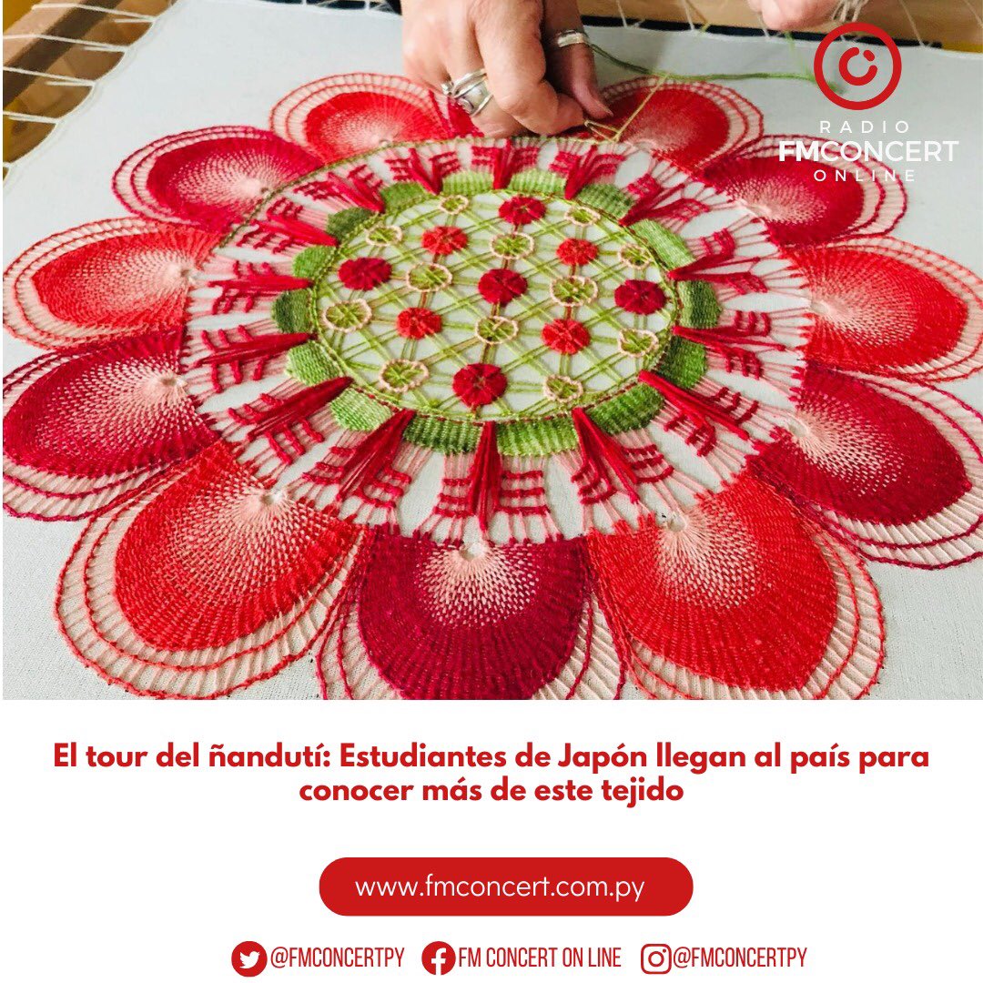 🕸️🇵🇾A través de la Academia «Mie Elena», estudiantes de la técnica del ñandutí en Japón conocerán más de la artesanía tradicional en un recorrido que inicia la próxima semana🇯🇵

🤩Esta será la tercera edición de este evento

📲 #LaRadioParaUnaInmensaMinoría
📻#FMConcert