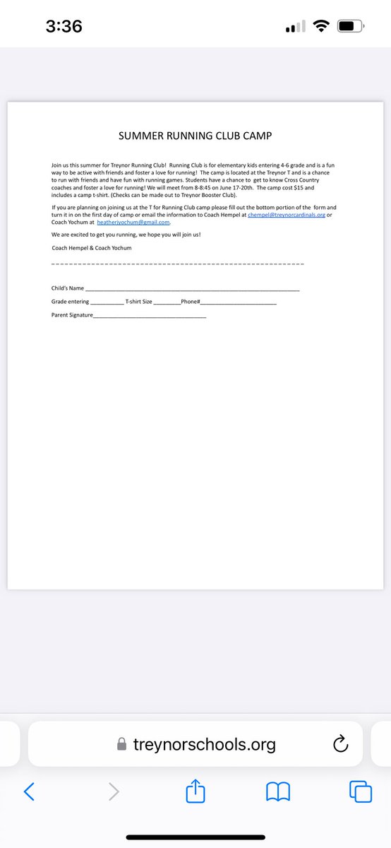 Sign up for running camp, kids entering grades 4-6. We start June 17th at 8 am. Camp fee includes a tshirt!!