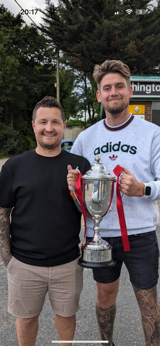 wab_fc's tweet image. The club were tonight presented with the Harwoods Isle of Wight Division 1 winners trophy. The trophy was proudly accepted by joint 1st team manager Joe Rayner, 1st team coach Paul O’Connor and 1st team vice captain Aidan Sainsbury ❤️💛🏆