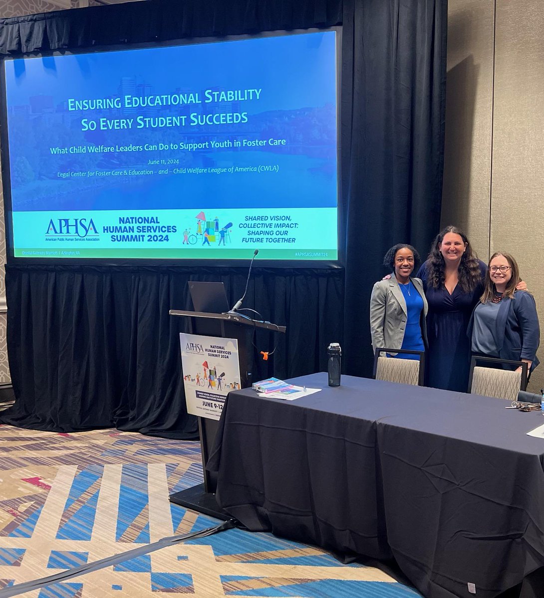 Center attorneys presented with partners from <a href="/CWLAofficial/">CWLA</a> at #APHSASummit2024 today- we're always happy to talk about the importance of school stability and education/child welfare collaboration to support students in foster care!
