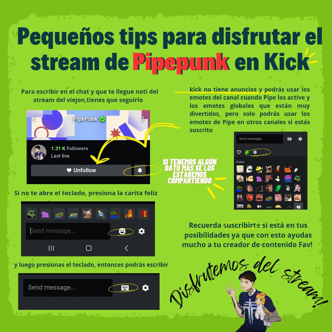 llamitaspunk's tweet photo. Unos pequeños datos sobre el uso de Kick en celular 

📢 solo podrás suscribirte a través de PC por el momento, cuando Pipe active la opción, pero si puedes regalar subs a través de celular.

📌Les estaremos compartiendo más tips en cuanto tengamos info https://t.co/B2DSelYdsS