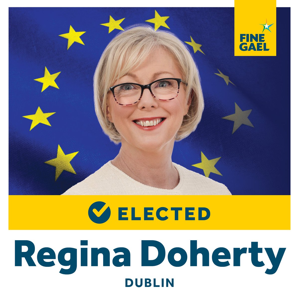 Fine Gael (@finegael) on Twitter photo 🇪🇺ELECTED: Congratulations to <a href="/ReginaDo/">Regina Doherty MEP</a> on being elected to the European Parliament for Dublin. #EE24 🇪🇺ELECTED: Congratulations to <a href="/ReginaDo/">Regina Doherty MEP</a> on being elected to the European Parliament for Dublin. #EE24