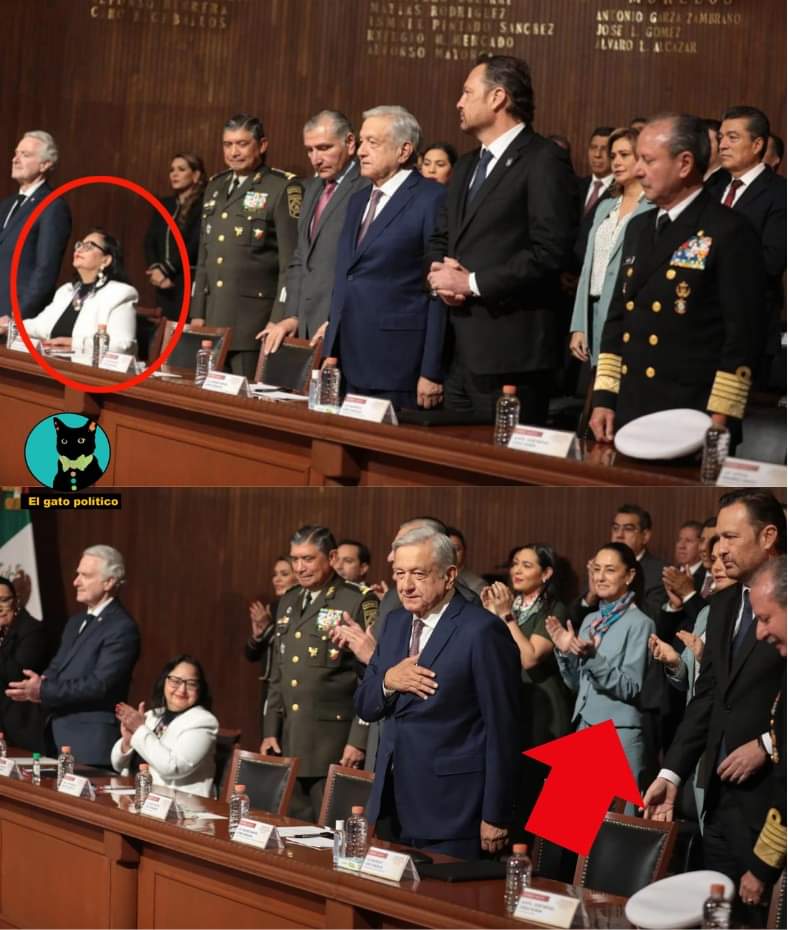elgatopolitico_'s tweet photo. 🔴🔴Con soberbia, Norma Piña no quiso ponerse de pie frente a la investidura Presidencial en febrero del 2023, sin sospechar que ahí detrás estaba también la que iba a ser la próxima Presidenta de México.
Un año y meses más tarde, la reforma al Poder Judicial está en manos de Morena y sus aliados en la próxima legislatura. Y ahora Norma Piña sabe que los que antes despreció ahora tienen  el poder para "poder" reformarla a ella y a todo el Poder Judicial para siempre. 
Ironías de la vida.