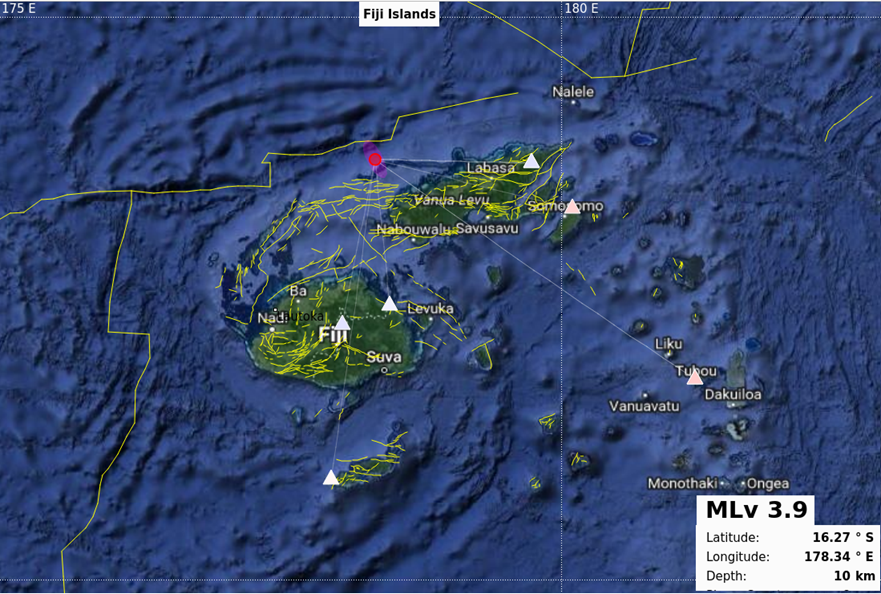 Earthquake Information bulletin issued. 
Date: 12/06/2024 
Time: 08:36:17 AM 
Magnitude: 3.9
Depth: 10km 
Location: 60KM NW from Lekutu, Vanua Levu. 
Offshore Earthquake 
However, it does not pose any immediate tsunami threat to the region.