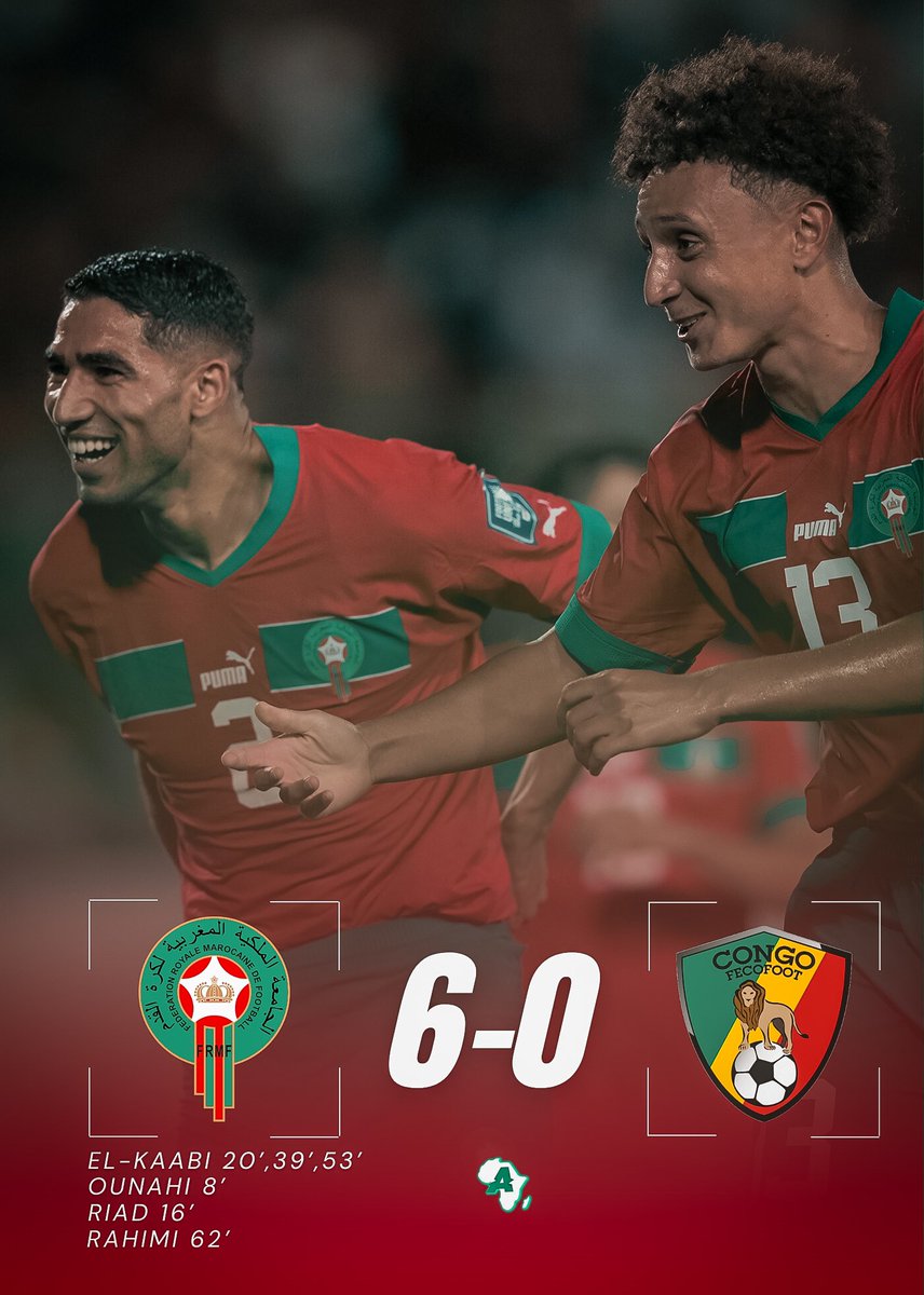 🚨 Le Maroc 🇲🇦 étrille le Congo 🇨🇬 (6-0).