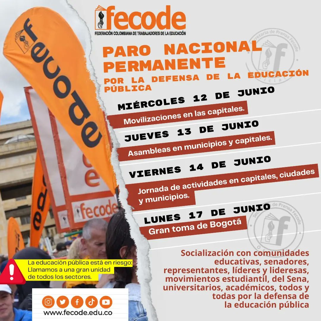 Total respaldo a la justa lucha del magisterio liderada por <a href="/fecode/">fecode</a>. 
Mañana concentración y movilización en Tuluá desde el parque de los 50 mil metros 8AM.  por la defensa de la educación pública  la libertad de cátedra: ¡todos a la calle! <a href="/Sutev_Valle/">sutevalle</a>