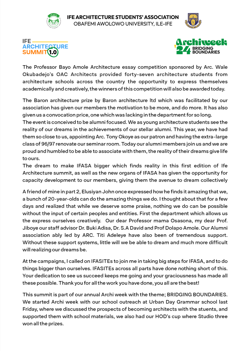 archi_OAU's tweet photo. 🔥 SPEECH BY IFASA PRESIDENT AT IFE ARCHITECTURE SUMMIT 1.0!
#archiweek'24 https://t.co/YVIN8yGyGk