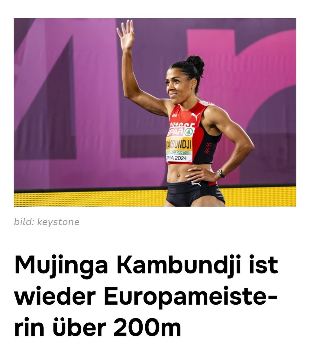 Tanja Bauer (@tanjabauer19) on Twitter photo Europameisterin über 200m! Zum zweiten Mal! 🥳 Herzlichen Glückwunsch <a href="/MKambundji/">Mujinga Kambundji</a>
Was für eine Leistung. So schön! #freudeherrscht
<a href="/GdeKoeniz/">Gemeinde Köniz</a> Europameisterin über 200m! Zum zweiten Mal! 🥳 Herzlichen Glückwunsch <a href="/MKambundji/">Mujinga Kambundji</a>
Was für eine Leistung. So schön! #freudeherrscht
<a href="/GdeKoeniz/">Gemeinde Köniz</a>