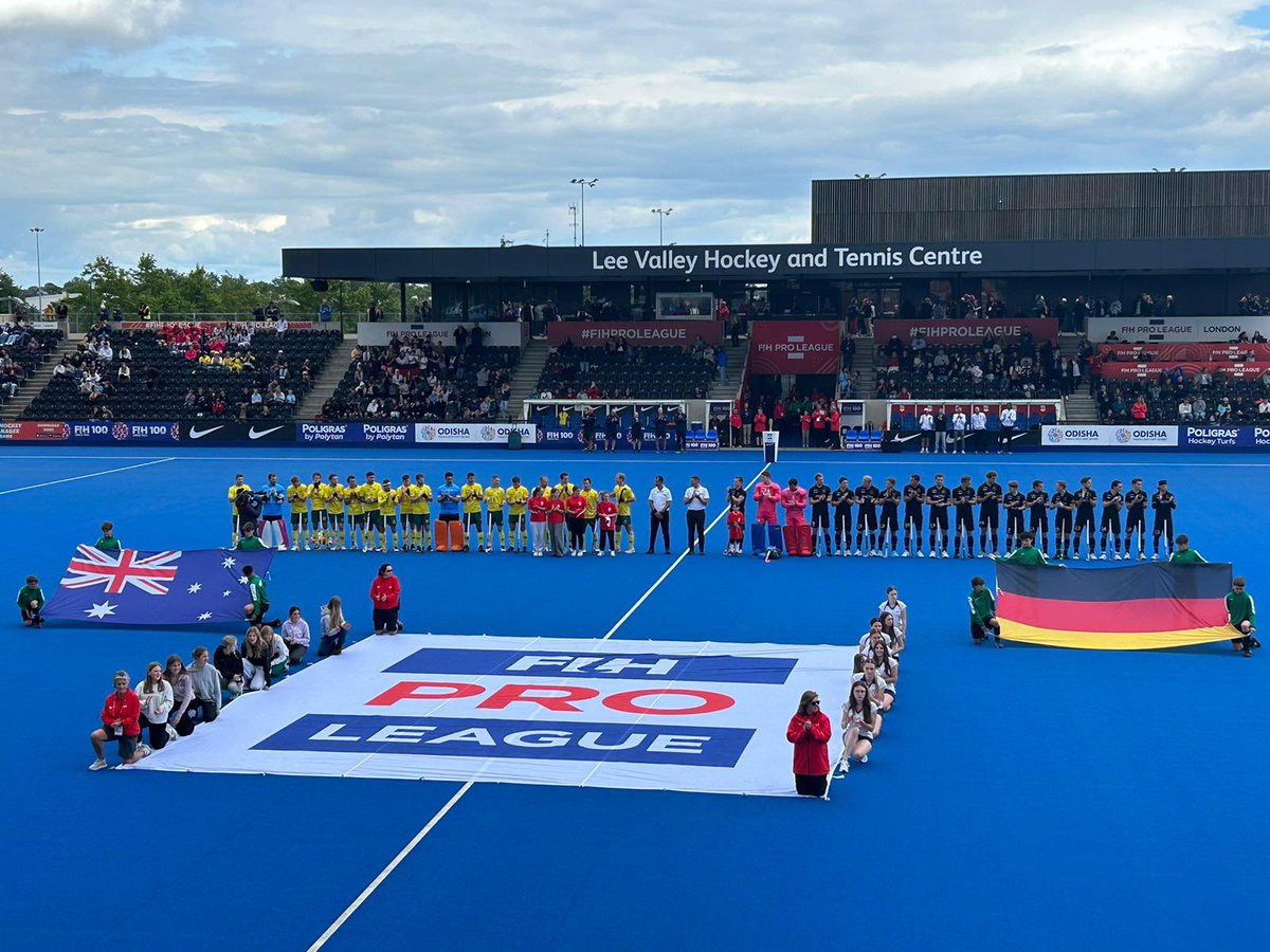 HGSSport's tweet photo. HOCKEY Well done to our U14 squad members who today acted as flag bearers &amp; ball patrol at the FIH Pro League Game at Lee Valley ⚪️⚫️🔴🏑 https://t.co/MnC5B4YMRq