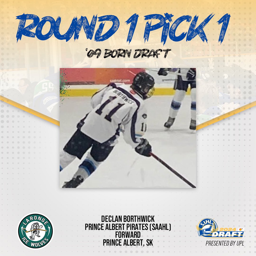 With the 1st overall pick in the (‘09) 2024 SJHL Draft presented by <a href="/UPLCanada/">UPL Canada</a> the <a href="/SJHL_IceWolves/">La Ronge Ice Wolves</a> select Declan Borthwick (F) from the Prince Albert Pirates (SAAHL)

Welcome to the Saskatchewan Junior Hockey League, Declan and family!

#RichTradition | #StrongFuture