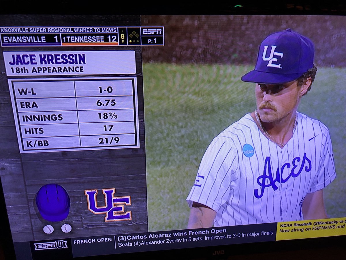 elainemittleman's tweet photo. Jace Kressin pitching for the Aces. ⁦@UEAthleticsBASE⁩ ⁦@JaceKressin10⁩ https://t.co/AgssL92YIh