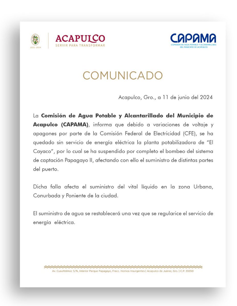 Capama_Acapulco's tweet photo. COMUNICADO https://t.co/11tbJiY1wa