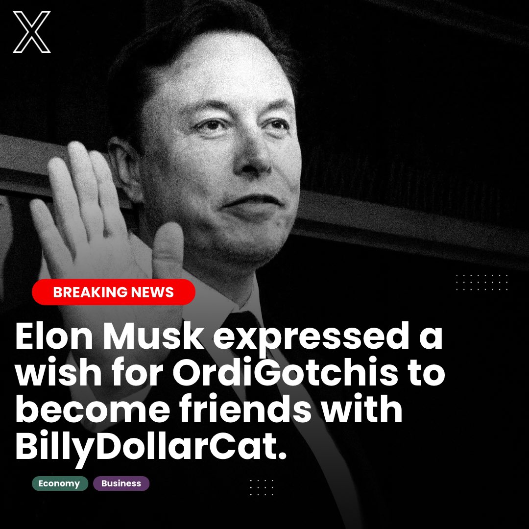 TokenDr2005's tweet photo. Breaking News: π Elon Musk wants @OrdiGotchis and @BillyDollarCat to be best friends! π±π€π»
#btc #ElonMusk #Cryptomemes #ordinals #nft https://t.co/htKwOiJlkH