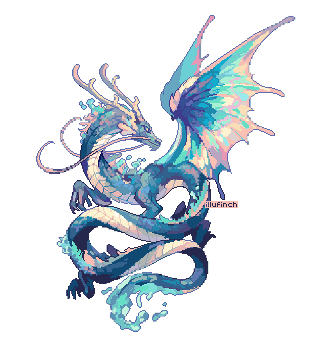 water dragon #pixelart #ドット絵 」|finchのイラスト