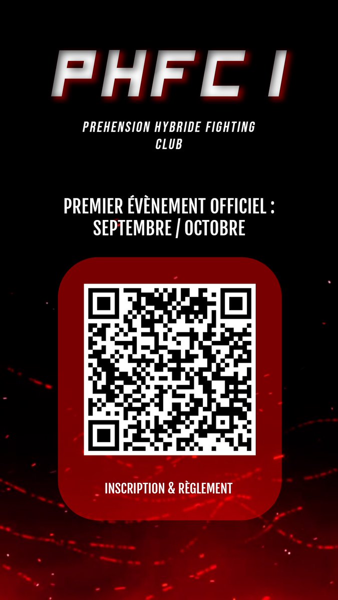 PHFC_fight's tweet photo. Bonsoir à tous, 

Premier événement prévu pour la rentrée scolaire et n’hésitez pas à partagez et flashez le QR Code !

Lien d’inscription : https://t.co/7kqOGjU1n9 https://t.co/4j7UIUjcqZ