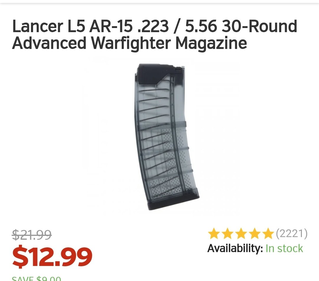 AKballistics's tweet image. ⭐➡ alnk.to/1C75You
Lancer Magazines starting at **$12.99** at Gun Mag Warehouse.  
Affiliate Link ⭐️ 
@GunMagWarehouse 
#StandardCapacity #Magazine #AR15 #GunDeals #2AShallNotBeInfringed