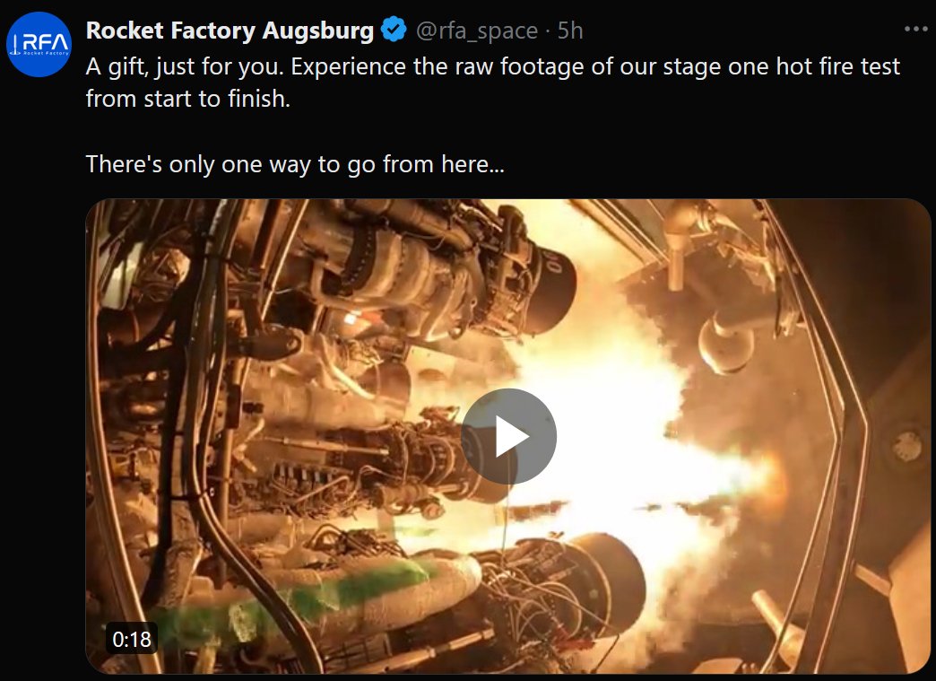 mushmulk's tweet image. Apparently, it's a🔥#hotfire🔥day today!

Left to right:
Video from 🇩🇪#RFA
picture from 🇺🇸Firefly Aerospace
picture from 🇺🇸#StokeSpace.

Links to posts in the comments below⤵️