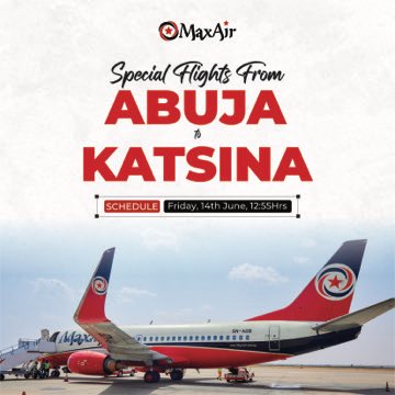 MaxAirLtd's tweet photo. MaxAir's special flights from Abuja to Katsina & Abuja to Kano!
Experience unparalleled comfort and convenience. ✈️✨ #FlyMaxAir https://t.co/0ECMPY5u3e