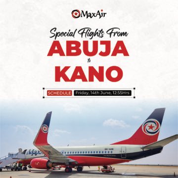 MaxAirLtd's tweet photo. MaxAir's special flights from Abuja to Katsina & Abuja to Kano!
Experience unparalleled comfort and convenience. ✈️✨ #FlyMaxAir https://t.co/0ECMPY5u3e