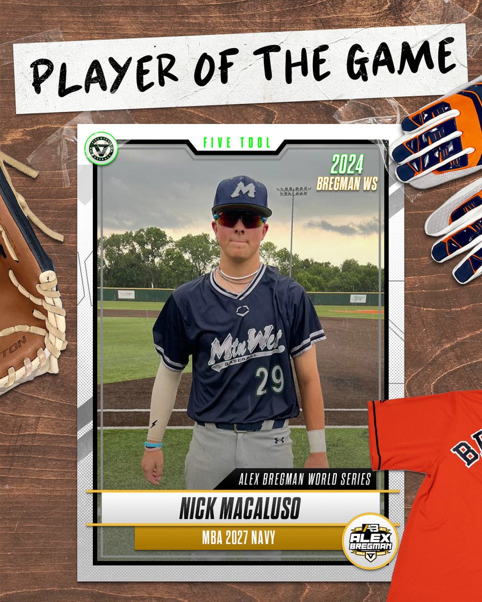 FiveToolTexas's tweet image. #BregmanWS F: @MTNWESTBsebll 2027 Navy 9, Citius RBA 0
PoG: @Nickmacaluso7 2-2 3B, 2 RBI
Pitcher: @KaydenLamb58130 4 IP, 8K, 2H, 0R, 0 BB
Notable: Dax Williams 5 IP, 5K, 2H, 0R