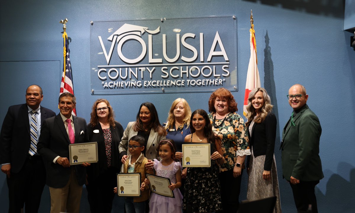 volusiaschools's tweet photo. Each year, the Volusia County Council PTA (@vccpta) selects outstanding student art in dance choreography, literature, music composition, film production, and visual art to compete at the state level. We are thrilled to honor our three state-level Reflections winners tonight:
- Emily Pedraza, @creekside_rocks – Award of Merit, Dance
- Oakley Maloney, @PineTrailVCS – Award of Merit, Film Production
- Jeshua Castro, @sweetwaterVCPS – Award of Merit, Visual Arts

Also recognized but not present:
- Khamila Camacho, @CitrusGrove_VCS – Award of Excellence, Dance
- Blake Ferguson, Citrus Grove Elementary – Special Artist, Photography
- Aubrey Rehrmann, @Pathways_Elem – Award of Merit, Photography

Congratulations to all these amazing students!