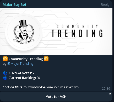 AshK_Sol's tweet photo. $ASH just entered Major Buy Bot trending. We are now double trending. LFG! Based community https://t.co/g72OCoYTQv