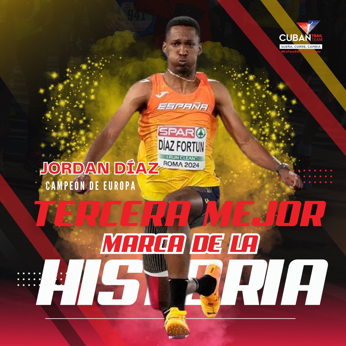 👏🚀Muchas felicidades <a href="/diaz_fortun/">Jordan Alejandro Diaz Fortún</a> 

⭐️Nacido en La Habana, nacionalizado 🇪🇸, logra el título en el Camp. de Europa con una marca de 18.18:

1- La 3era mejor marca de la historia.
2- Récord de Europa.
3- Mejor marca del año.
4- Récord de 🇪🇸 

#jordandiaz #paris2024 #atletismo