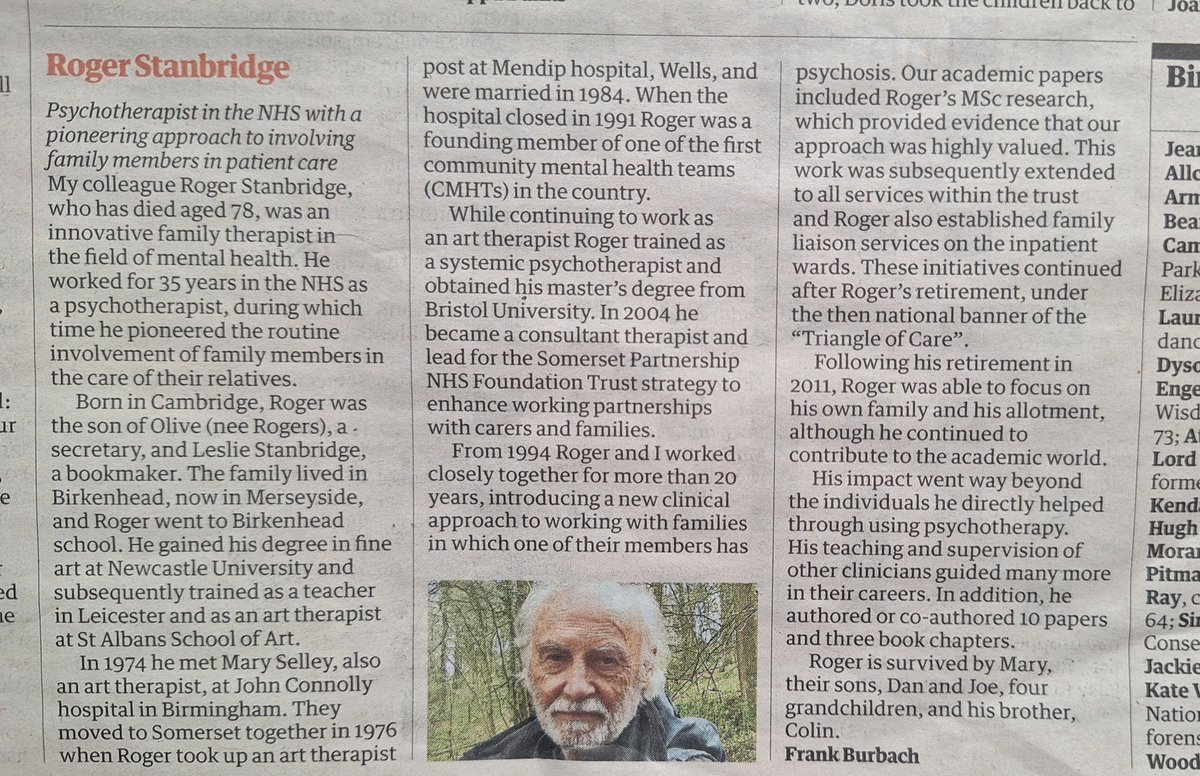 Lovely to see Roger Stanbridge's obituary in today's printed version of the Guardian
