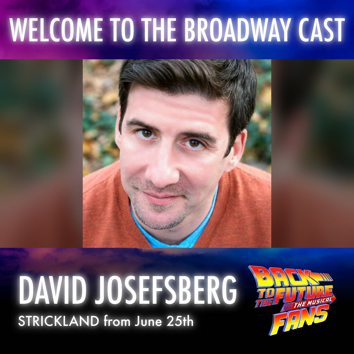 bttfbwayfans's tweet image. The Chamber of Commerce welcomes David Josefsberg to Hill Valley! 💐

David joins the @BTTFBway cast to take over the roles of #Strickland, Lou Carruthers, Red Thomas and Sam Baines, and will also be understudy for #DocBrown from June 25th 📢

Congratulations and welcome! ⚡