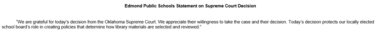#update Statement from Edmond Schools.