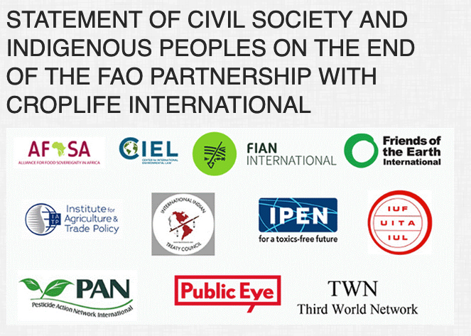 Eleven global organizations representing civil society and Indigenous Peoples welcome the statement by the UN Food &amp; Agriculture Organization that it has officially ended its Letter of Intent with pesticide industry lobby group CropLife International: pan-international.org/release/statem…