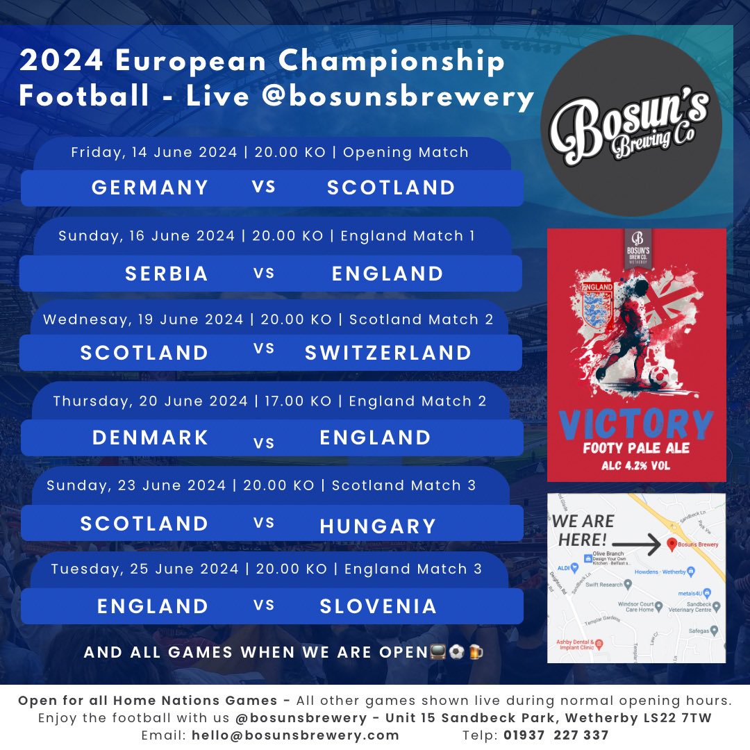 Euro’s home nations games showing live and all other games when we are open 📺⚽️🍺