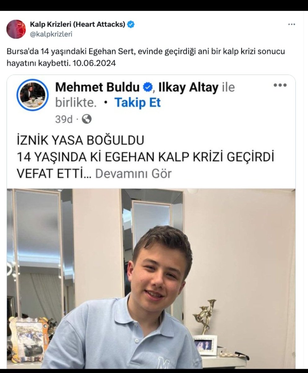 SerkanK16508934's tweet photo. 👉14 yaşında kalp krizinden vefat eden egehan , 2021 yılında mRNA Covid aşısı  nı oluyor ve 2024 yılında vefat ediyor . Bunların hesabını kim verecek, https://t.co/atBoj3lG3Y